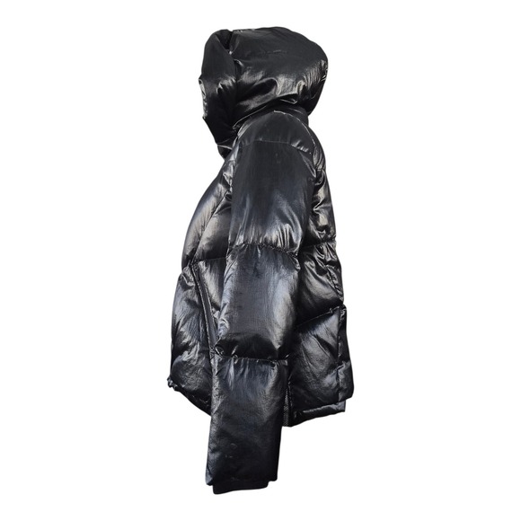 Cole Haan GrandSeries Glazed Down Puffer Jacket Hooded Black XS Lightweight - Picture 4 of 10